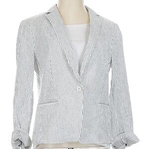 Banana Republic White and Gray Striped Blazer